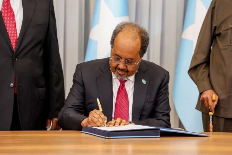 Photo | Somalia's President H.E Hassan Sheikh Mohamud Signing the new federal Constitution of Somalia🇸🇴.