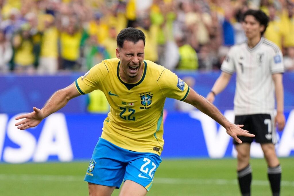 Brazil forward Gabriel Martinelli celebrates after scoring the dramatic stoppage-time winner against Japan, sending the five-time world champions into the last 16 of the 2026 FIFA World Cup. Photo: (Handout)