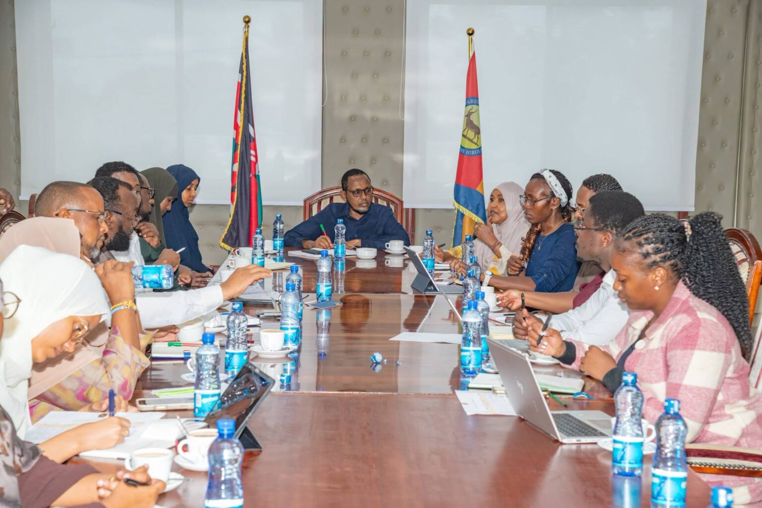 Garissa County Chief of Staff Abdullahi Gedi chairs a planning meeting at the Garissa County Government Headquarters as preparations begin for the 2026 Devolution Sensitization Week scheduled to take place in the county from 20th to 24th July 2026. Photo: Garissa County Government.