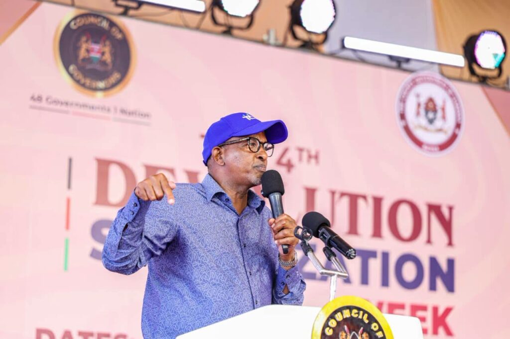 Health Cabinet Secretary Aden Duale addresses delegates during the Devolution Sensitization Week in Garissa, where he renewed his call for Kenya to adopt a parliamentary system of government. Asal Post
