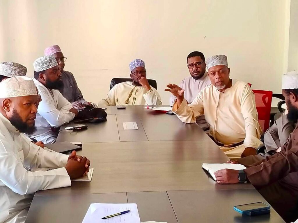 Officials from SUPKEM, the Department of Immigration, the Pwani Association of Hajj and Umrah Agents and licensed operators during a media briefing in Mombasa on preparations for the 2027/1448H Hajj season. Photo. Handout