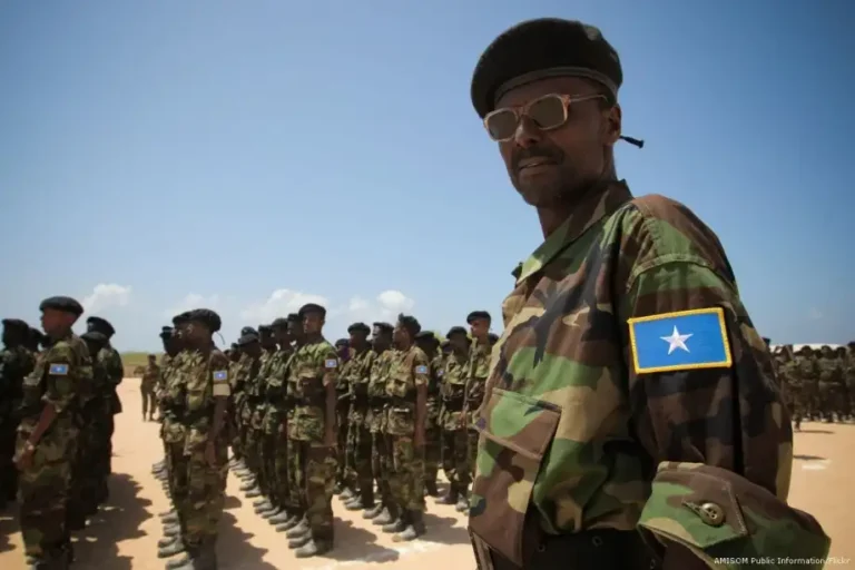 Somali National Army soldiers during a security operation. The latest airstrikes in Middle Shabelle reportedly killed 26 Al-Shabaab militants and destroyed vehicles used by the extremist group. Photo/Courtesy