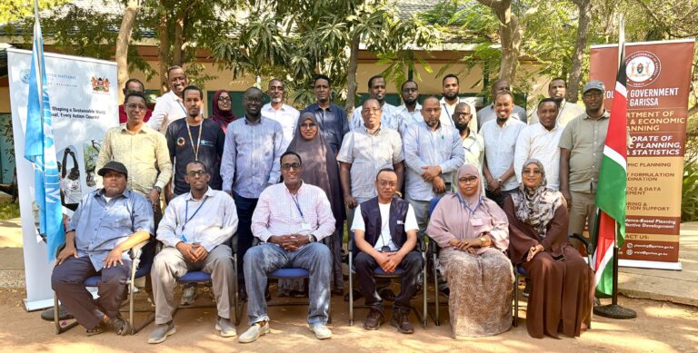Garissa County officials, UN agencies and stakeholders pose after concluding the five-day ADP FY 2027/2028 writeshop in Dadaab, shaping the county's development and budget priorities. | Photo: Asal Post